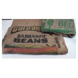 Two burlap bags, California garbanzo beans and