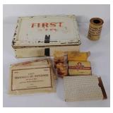 Metal First Aid box, with bandages and dressing