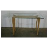 Glass topped hall table or narrow desk, 30" tall,