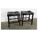 Two leather look stools, 24" to seat, seats are