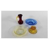 Depression glass, candleholder, 6 1/2" blue and