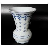 Glassware, cream/blue floral vase, 6", made in