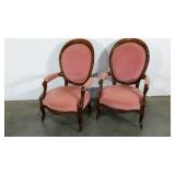 Pair of parlor chairs, fading and wear as shown