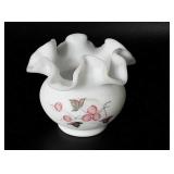 Glassware, Fenton hand painted vase, rose fluted,