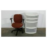 Sterilite plastic storage bin tower and an office