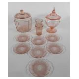 Pink Depression glass, 7 Jeanette Cherry Blossom