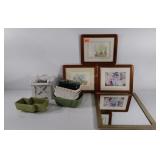 Planter pots (6), flower pictures (3), and mirror