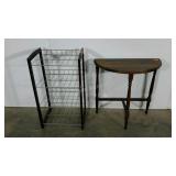 Half-moon table and wire rack stand, both need