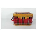 Plaid tin picnic basket, 8" x 9.5" x 13.5"