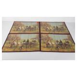 Four fox hunt placemats, 13" x 19"