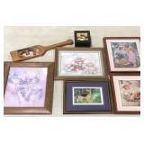 Wall art group, seven pieces including painted