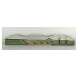 Painted fox hunt scene wooden door topper, 36x6
