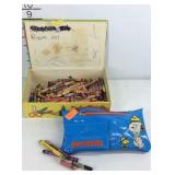 Pencil pouch & crayon box both with crayons, used