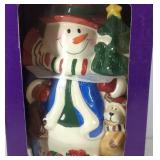 Snowman cookie jar in box