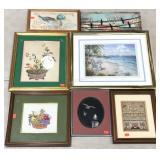 Wall art group, seven pieces including cross
