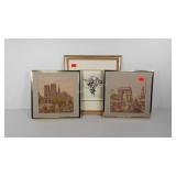 Wall art, two framed Paris tapestry scenes 13x13