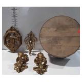 Home decor, 16" cheese box and brass colored wall