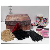 Decorative box with gloves, tights, booties, and