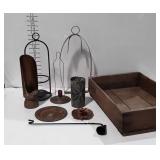 Rustic decor, candle holders, mostly