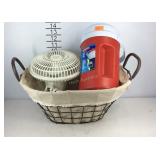 Decor basket with clip on fan and Rubbermaid lug