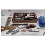 Kitchenwares, knives, melon baller, nut crackers,