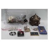 Costume jewelry, jewelry box, necklaces,