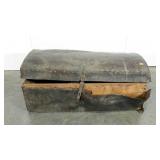Well-worn leather covered trunk, heavyweight, in