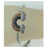 Simulated diamond rainbow bolo bracelet