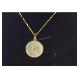 Mother of pearl X necklace 18in 14k yellow gold