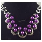 Simulated purple pearl Austrian crystal necklace