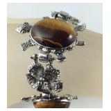 Tigers eye turtle and bracelet 7.5in and earrings