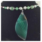 17in green agate and multi gemstone silvertone