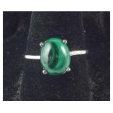 Size 8 Sterling African malachite solitaire
