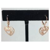 14k rosegold over Sterling openwork heart lever