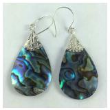Sterling silver abalone shell drop earrings