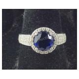 Man-Made Sapphire CZ Halo Ring, 3.2 grams