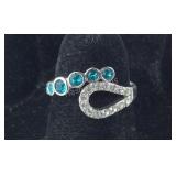 Unique Blue & White CZ Ring, 2.1 grams  Sterling