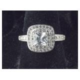 Ascher Cut CZ Halo Eng Ring, 2.8 grams  Sterling