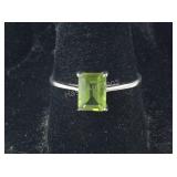 Solitaire Emerald Cut Peridot Ring, 1.2 grams