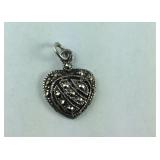 Petite Marcasite Heart Pendant, 1.2 grams