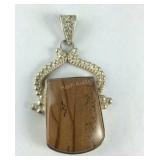 Large Brown Jasper Pendant, silvertone