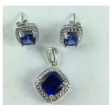 Blue Topaz Pendant & Earring Set, 4.9 grams