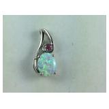 Opal & Pink CZ Pendant, 1.6 grams  Sterling