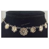 Vintage Silver Wire Flower Choker Necklace, 10.7