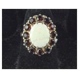 10k yellow gold, garnet, and opal ring size 6.5