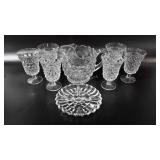 Fostoria Glass pitcher, six water glasses and