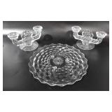 Fostoria Glass, 11" cake plate and pair of double
