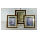 Three bird prints, framed, seller code LC