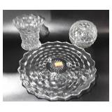Fostoria Glass, 12" cake plate, vase 5" vase and
