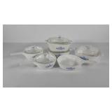 Corning ware,  cornflower blue pattern, six pans